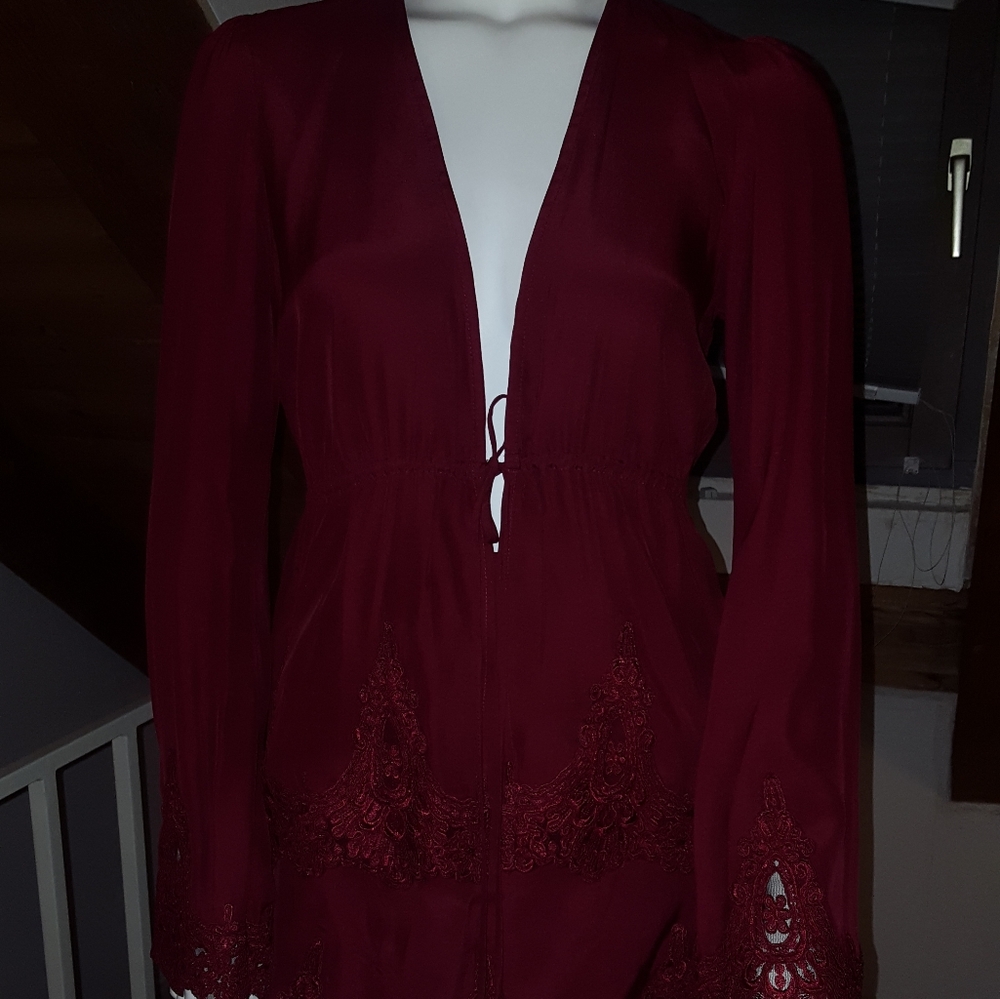 Stone Cold Fox Burgendy Skirt and Top Silk Set